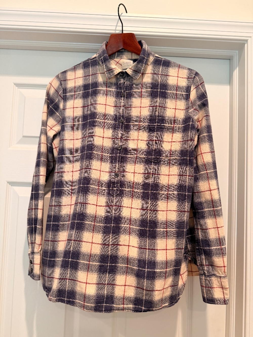 J Crew Shirt Womens Med Long Sleeve Blue Plaid Button Front popover Outdoors